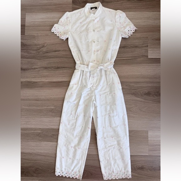 Vintage 90s Desiree Prairie Boho Cottage Core Lace Embroidered Jumpsuit Romper - Picture 4 of 16